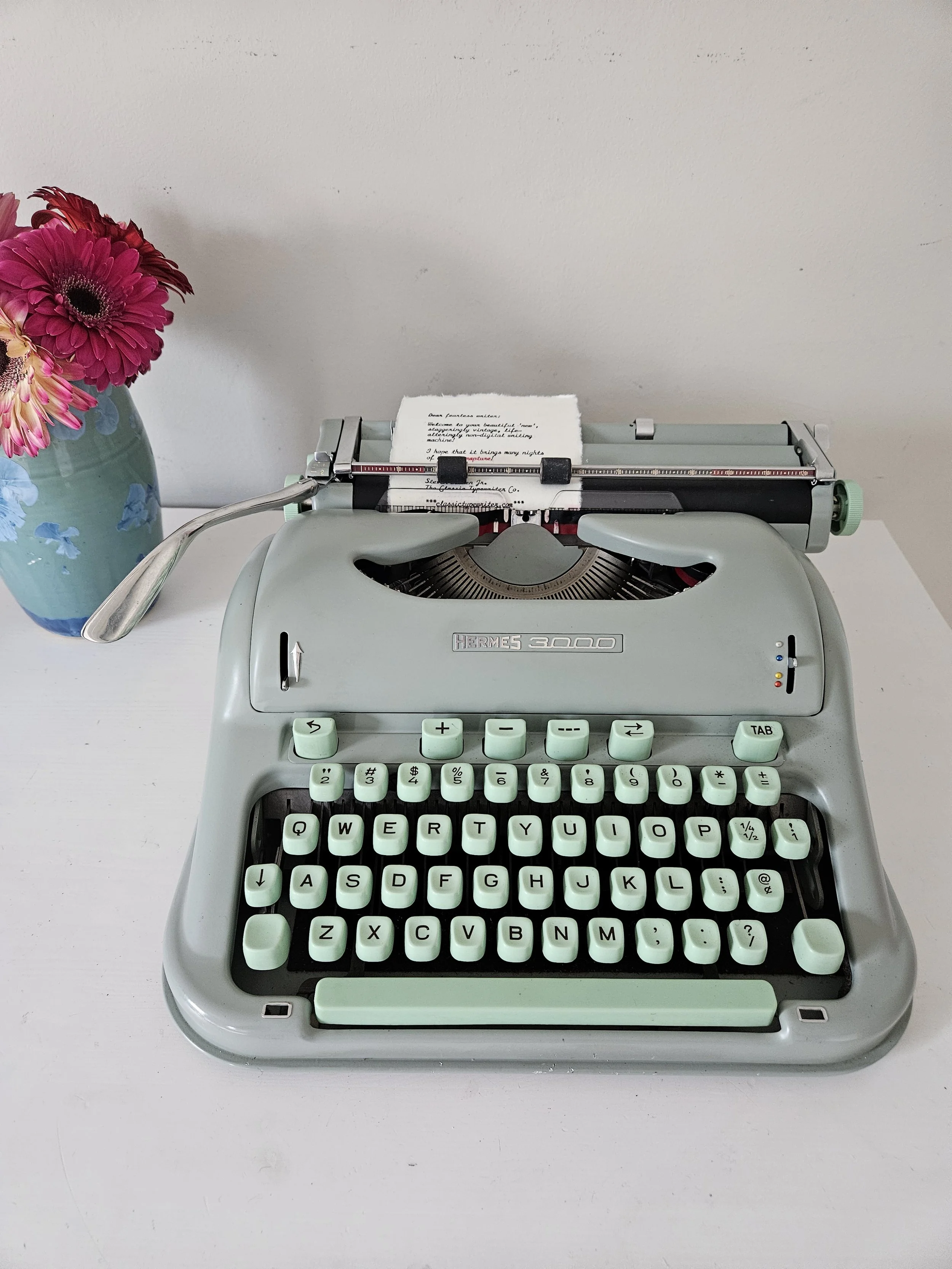 Hermes 3000 vintage typewriter with case and manual, serviced